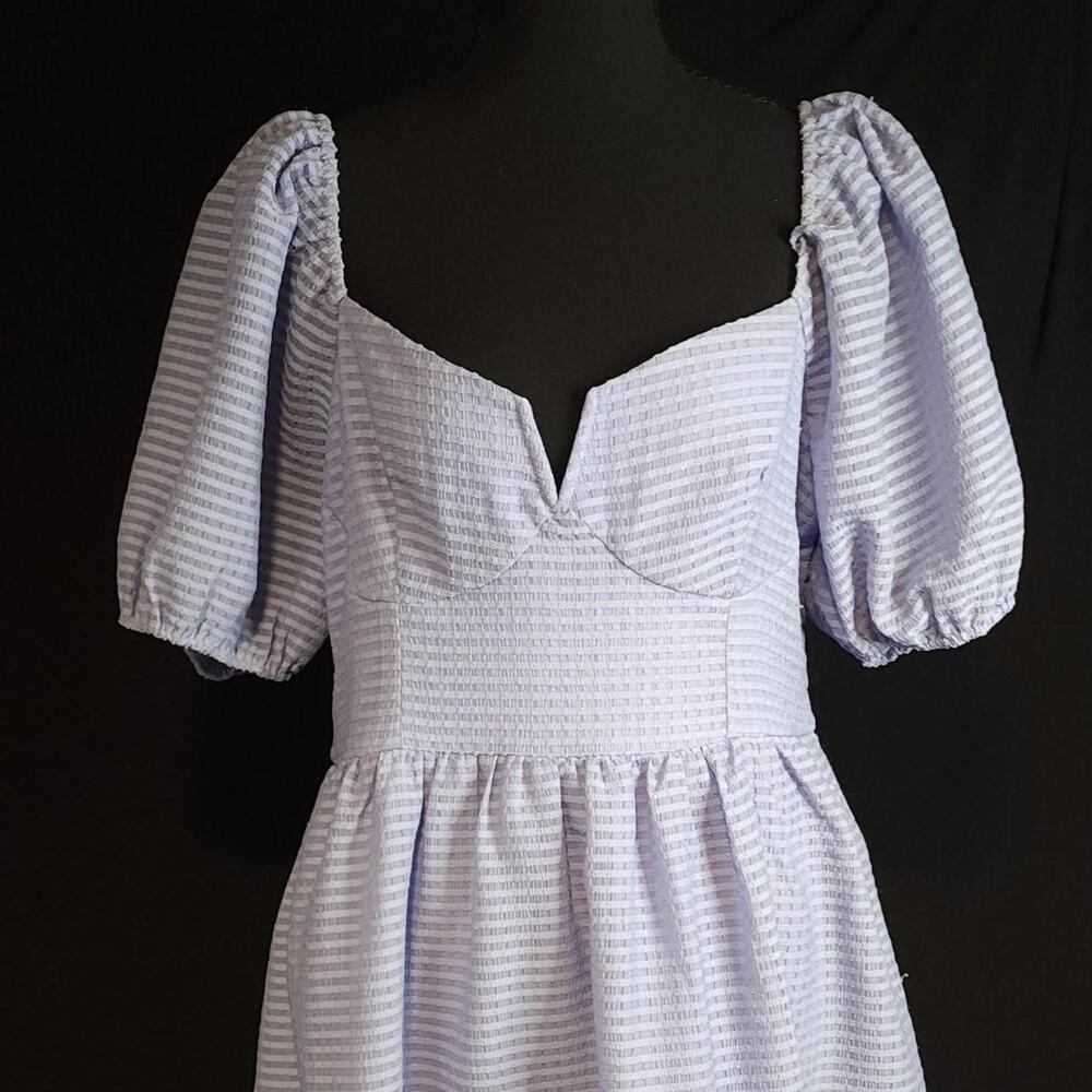 Thirty / Thirty L.A. Lilac Puff Sleeve Seersucker Mini Dress XL